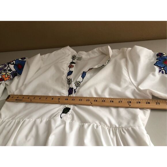 By ESQ White Boho Embroidered Peasant Dress Tassel Sleeve Tiered Midi SZ L - Picture 8 of 13